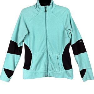 Columbia Titanium Fleece Jacket Full Zip Womens Size Medium Teal Brown Thumbhole
